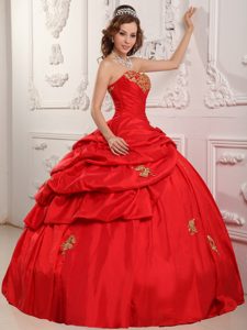 Wonderful Vestido De Fiesta Dulceheart Hasta El Suelo Tafetán Rojo Vestido De Quinceañera