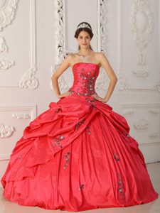 Rojo Vestido De Fiesta Estrapless Hasta El Suelo Tafetán Vestido De Quinceañera