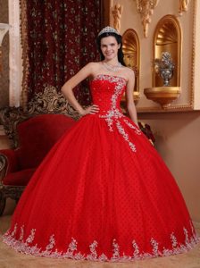 Rojo Vestido De Fiesta Estrapless Hasta El Suelo Tul Encaje Vestido De Quinceañera
