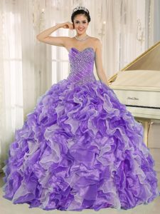 Púrpura Beaded Bodice Y Volantes Por Encargo para 2015 Vestido De Quinceañera
