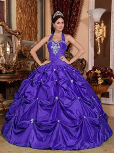 Púrpura Vestido De Fiesta Cabestro Superior Hasta El Suelo Tafetán Vestido De Quinceañera
