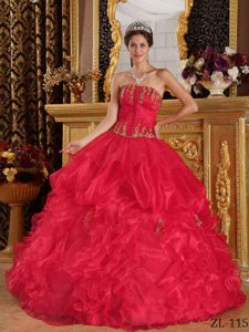 Rojo Vestido De Fiesta Estrapless Hasta El Suelo Organdí Vestido De Quinceañera