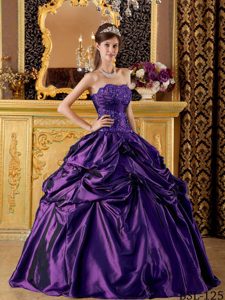 Púrpura Vestido De Fiesta Estrapless Hasta El Suelo Tafetán Vestido De Quinceañera