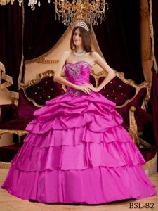 Caliente Rosa Vestido De Fiesta Dulceheart Hasta El Suelo Tafetán Vestido De Quinceañera