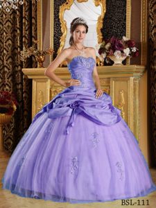 Púrpura Vestido De Fiesta Estrapless Hasta El Suelo Tul Y Tafetán Bordado Vestido De Quinceañera