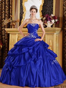 Azul Real Vestido De Fiesta Estrapless Hasta El Suelo Tafetán Vestido De Quinceañera