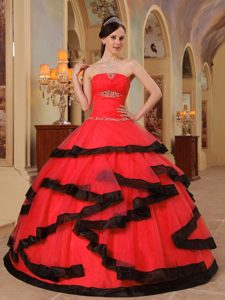 Rojo Vestido De Fiesta Estrapless Hasta El Suelo Organdí Vestido De Quinceañera