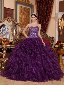 Púrpura Vestido De Fiesta Dulceheart Hasta El Suelo Organdí Lentejuelas Vestido De Quinceañera