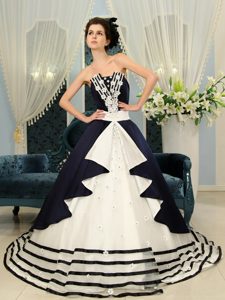 Navy Azul Y Blanco Vestido De Fiesta Estrapless Cola Corte Wedding Vestido Con para Por Encargo