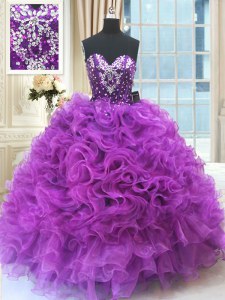 Piso longitud berenjena púrpura 15 quinceanera vestido sin mangas de encaje hasta