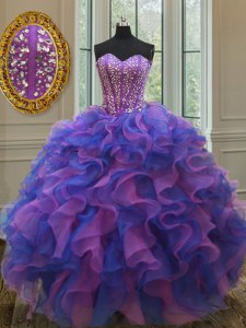 Multicolor atan para arriba el vestido dulce 16 que rebordea y riza longitud sin mangas del piso