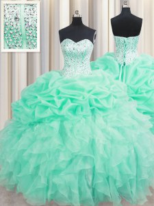El vestido de quinceanera de la manzana 15 del verde de manzana de los vestidos de bola de la longitud de los cequis