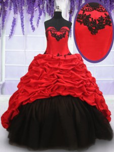Apliques y pick ups 15 vestido de quinceañera rojo y negro hasta encaje sin mangas con cepillo de tren