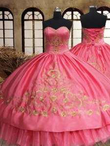 El beading y el bordado de moda 16 del vestido del dulce rosado atan para arriba la longitud sin mangas del piso