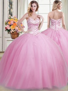 El amor barato de Tulle sin mangas atan para rebordear el décimo quinto vestido del cumpleaños en color de rosa color de rosa