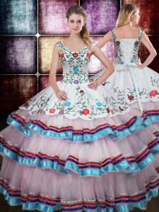 Correas de fantasía tafetán multicolor atan vestidos de quinceañera longitud sin mangas de piso reborde y bordado