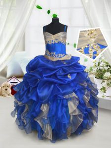 Personalizado diseñado pick ups azul y champán sin mangas de organza encaje hasta niña desfile vestido para quinceañera y banquete de boda