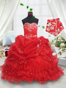 El nuevo estilo de los cequis pica el organza sin mangas rojo rizado ata para arriba los vestidos del desfile para las muchachas para el quinceanera y la banquete de boda