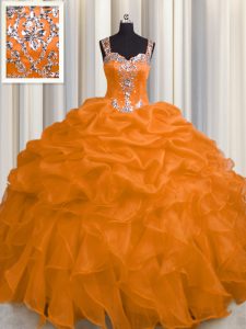 La vendimia ve a través de la cremallera para arriba las correas sin mangas de la cremallera los vestidos de bola del membrillo organza anaranjado