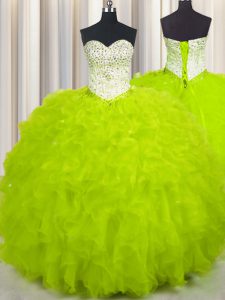 Los vestidos de boda de la longitud del piso magníficos sin mangas amarillean los vestidos verdes de la quinceañera