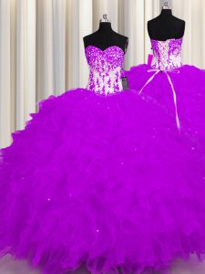 El organza sin mangas púrpura único ata para arriba el décimo quinto vestido del cumpleaños para la bola militar y el dulce 16 y el quinceanera