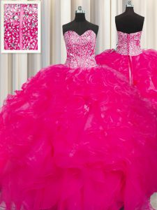 Visibles deshuesado corpiño piso longitud vestidos de baile sin mangas de color rosa quinceanera vestido de encaje hasta