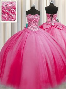 Excelente longitud de piso hinchada grandes hasta los vestidos de quinceañera se levantó de color rosa para el balón militar y dulce 16 y quinceañera con rebordear