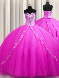Los vestidos de bola del piso del tren del barrido sin mangas rosa color de rosa 15 vestido del quinceanera atan para arriba