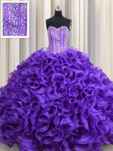Hueso púrpura deshuesado visible atan para arriba el rebordear y el vestido del quinceanera de las colmenas sin mangas