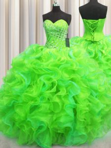 Los vestidos de bola cautivadores dulces 16 la longitud sin mangas del piso del organza del amor del verde del cordón atan para arriba