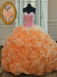 Neckline anaranjado del amor que rebordea el vestido del cumpleaños 15 sin mangas ata para arriba