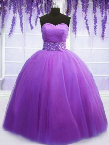 Excelente púrpura atace vestidos de quinceanera cinturón longitud sin mangas piso