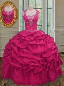 Correas longitud sin mangas del piso que rebordea y las recolecciones ata para arriba el vestido del décimo quinto cumpleaños con el color de rosa caliente