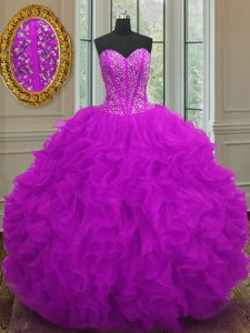 De alto grado organza novia sin mangas encaje hasta rebordear y volantes vestido de fiesta vestido de fiesta en color púrpura