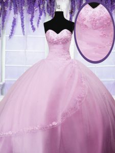 El cuello elegante del color de rosa del bebé appliques 15 el vestido quinceanera sin mangas ata para arriba
