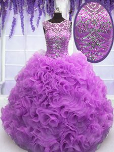Los vestidos de bola clásicos de la longitud del piso de la cucharada sin mangas del dulce 16 de la lila atan para arriba