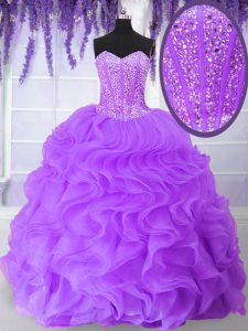 Los vestidos de bola de la longitud del piso sin mangas púrpura dulce 16 vestido del quinceanera atan para arriba