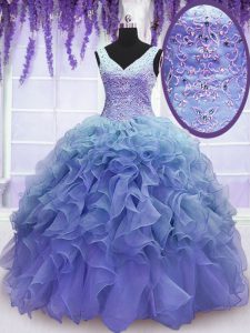 En púrpura de la venta atan para arriba el v-cuello que rebordea y el bordado y las colmenas dulces 16 vestidos organza sin mangas