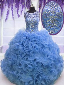 La cucharada personalizada del azul bebé ata para arriba el rebordear y riza el vestido del 15to cumpleaños sin mangas