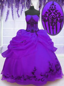 Adorable púrpura sin mangas de longitud de piso de bordado dulce 16 vestidos