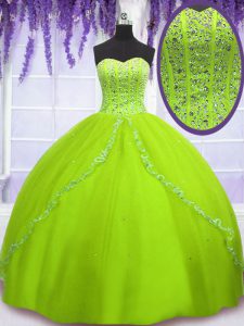 Longitud sin mangas del piso que rebordea atan para arriba el vestido del baile de fin de curso del vestido de bola con verde amarillo