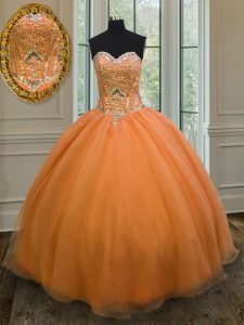 Naranja ata el vestido del quinceanera que rebordea longitud sin mangas del piso