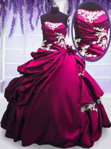Unique pick ups vestidos de baile dulce 16 vestido de tafetán sin tirantes de tafetán sin mangas de longitud del piso de encaje hasta
