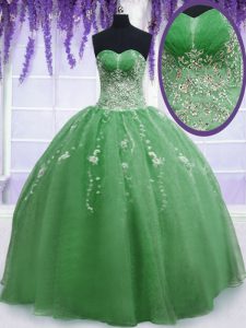 Ajuste sin mangas de longitud del piso perlas cremallera dulce 16 vestido con verde