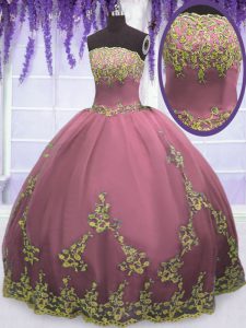 Lila cremallera dulce 16 vestidos appliques longitud del piso sin mangas