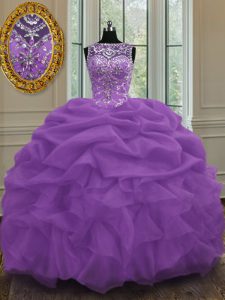 La recogida moderna recoge los vestidos de bola de la longitud del piso el vestido púrpura sin mangas del dulce 16 ata para arriba