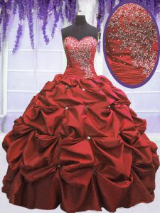 Longitud sin mangas del piso que rebordea y recoge ata para arriba vestidos de quinceanera con coral rojo