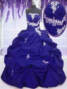 Azul real atan para arriba el 15to cumpleaños appliques del vestido y recogen la longitud sin mangas del piso