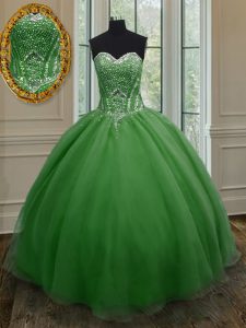 Piso longitud verde oscuro 15 vestido de quinceanera organza sin mangas rebordear y arruinar