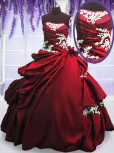 El nuevo rojo del vino del estilo ata para arriba los appliques y los accesorios del vestido del quinceanera del dulce 16 longitud sin mangas del piso